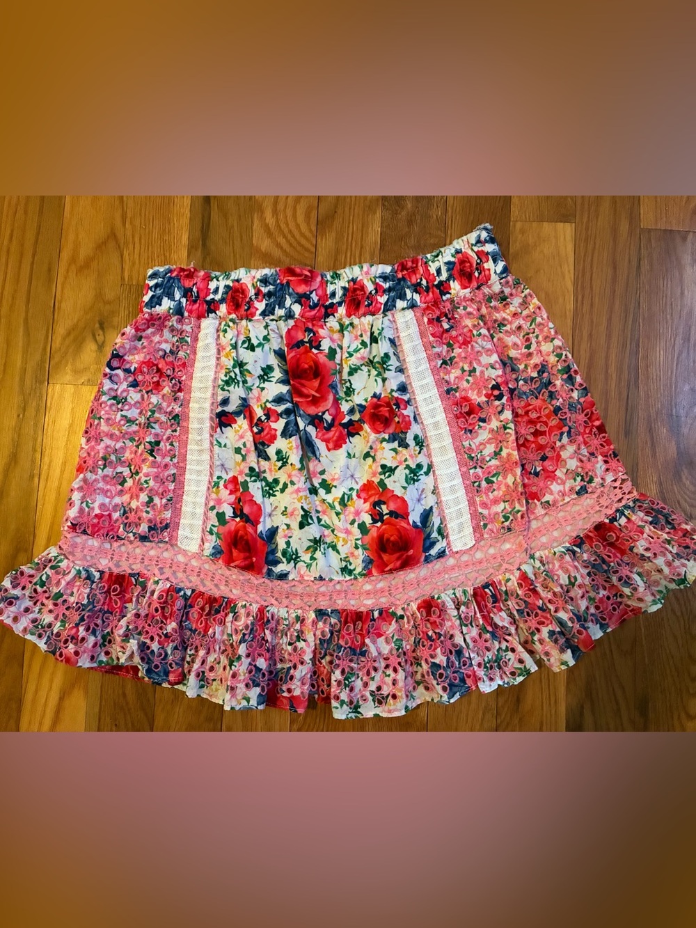 LoveShackFancy Floral Tiered Ruffle Mini Skirt
